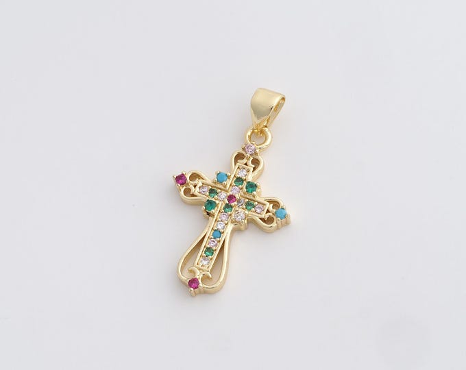 Cross Pendant,Cross Charm,18K Gold Filled Christian Charm,Micropavé CZ Cross Necklace,DIY Jewelry Accessories,30x16.8x3mm