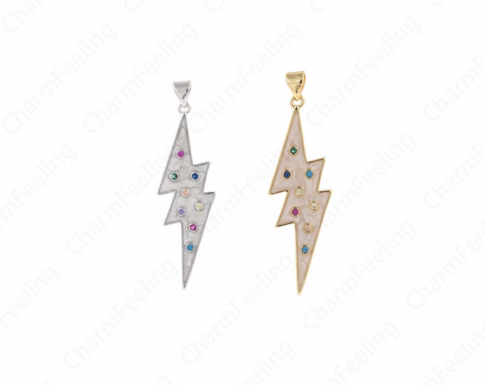 Lightning Pendant, 18K Gold Filled Lightning Jewelry, Enamel Lightning Pendant, DIY Jewelry Making Accessories 46x13.5x2mm