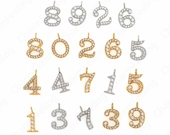 Number Pendant, 1-9 Pendant, 18K Gold Filled Number Charm, Micro Pavé CZ Simple Pendant, DIY Jewelry Supplies, 13x8x2mm