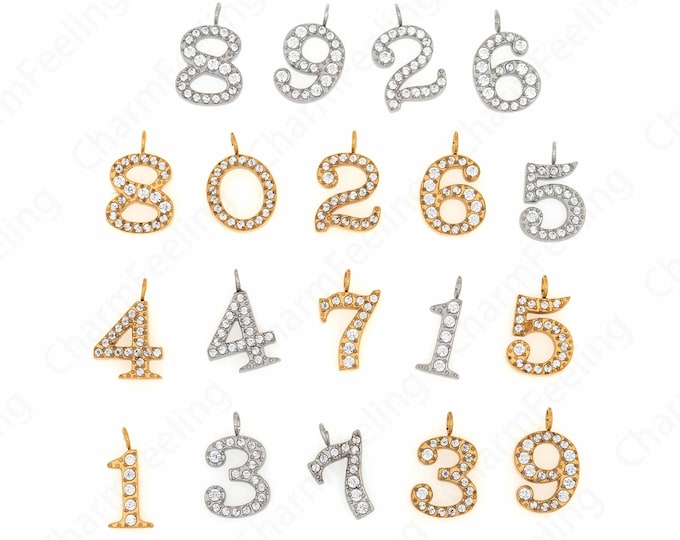 Number Pendant, 1-9 Pendant, 18K Gold Filled Number Charm, Micro Pavé CZ Simple Pendant, DIY Jewelry Supplies, 13x8x2mm