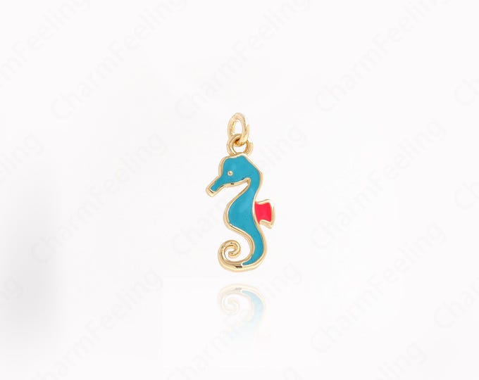 Enamel Seahorse Pendant,18K Gold Filled Seahorse Charm,Sea Animal Pendant,Sea Animal Charm,Enamel Charm,18.5x7.5x1.7mm