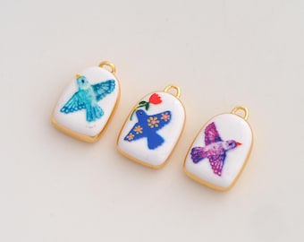 Bird Pendant,Enamel Flying Pendant,18K Gold Filled Animal Charm,DIY Jewelry Accessories,21x13.5x5.6mm