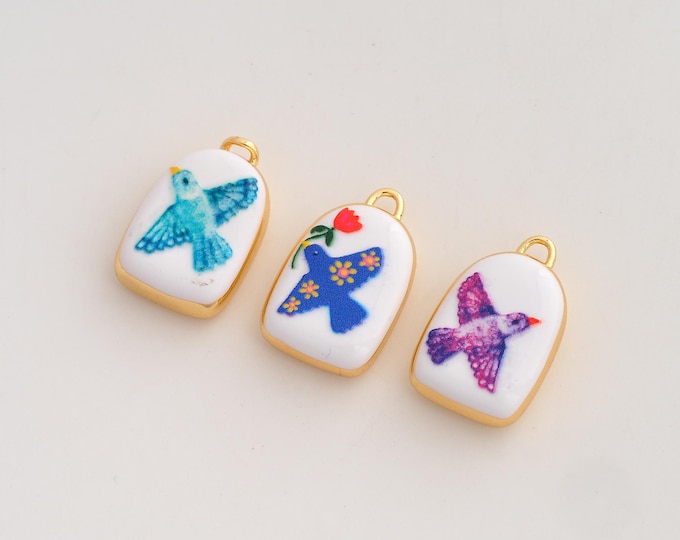 Bird Pendant,Enamel Flying Pendant,18K Gold Filled Animal Charm,DIY Jewelry Accessories,21x13.5x5.6mm
