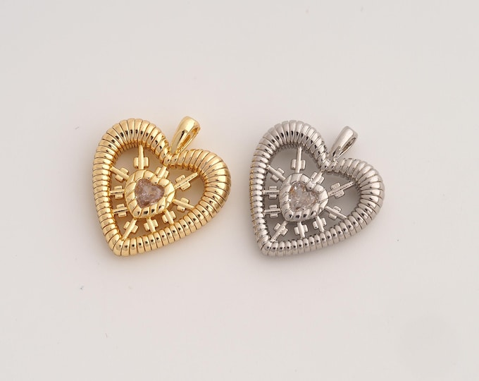 CZ Heart Pendant,Love Pendant,18K Gold Filled Heart Charm,DIY Jewelry Accessories,20.5x18.6x4.3mm