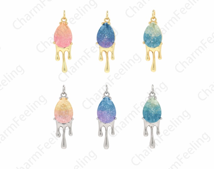 18K Gold Filled Crystal Pendant, Teardrop Pendant, Waterdrop Pendant, Glass Charm, DIY Jewelry Supplies, 33.5x10.5x6mm