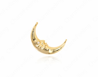 Face Charm, Moon Pendant, 18K Gold Filled Moon Necklace, Face Pendant, Crescent Moon Charm, DIY Jewelry Supplies, 29x16.5x3mm