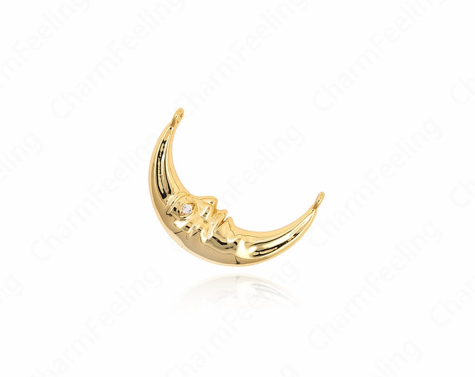 Face Charm, Moon Pendant, 18K Gold Filled Moon Necklace, Face Pendant, Crescent Moon Charm, DIY Jewelry Supplies, 29x16.5x3mm