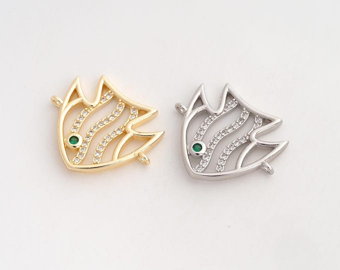CZ Fish Connector,Marine Life Connector,18K Gold Filled Fish Connector,DIY Bracelet Accessories,23.8x20x2.3mm