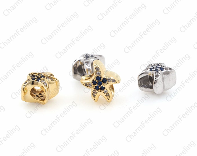 CZ Starfish Beads,Ocean Charm,Bracelet Charm,5 Pointed Star Spacer Beads11.8× 10.3× 9mm Hole4.8mm 1pcs