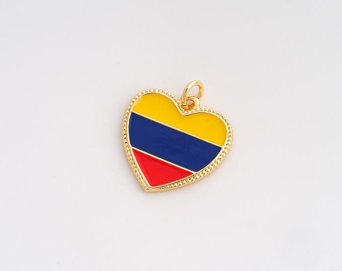 Enamel Colombia Flag Pendant,Heart Flag Pendant,18K Gold Filled Colombia Charm,DIY Jewelry Accessories,21.2x18.4x2mm