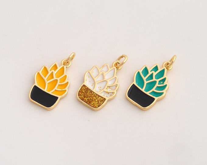 Enamel Succulent Plant Pendant,Succulent Pendant,18K Gold Filled Plant Charm,DIY Jewelry Accessories,21.8x12.4x1.8mm