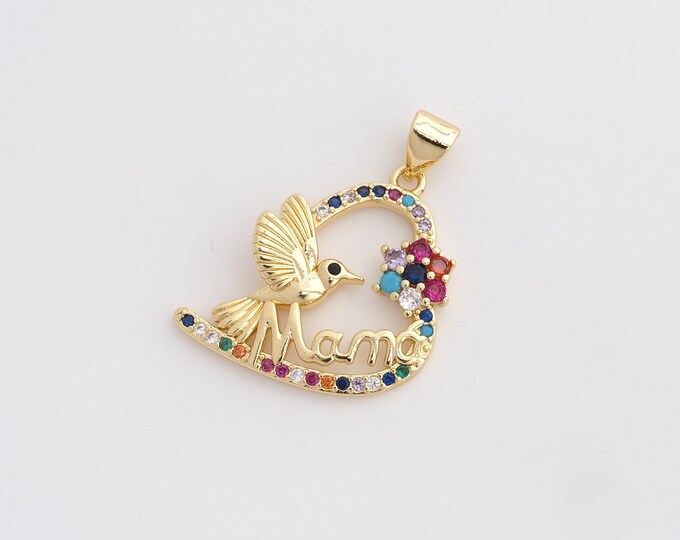 CZ MAMA Pendant,Bird Pendant,18K Gold Filled Letter Charm,DIY Jewelry Accessories,28x21.8x3.3mm