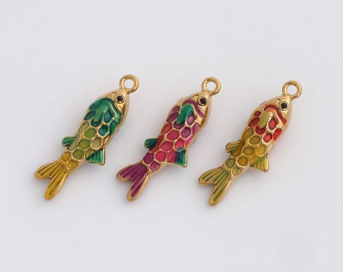 Stainless Steel Fish Pendant,Marine Life Charms,Enamel Fish Charm, DIY Jewelry Supplies, 27.8x9x6.7mm