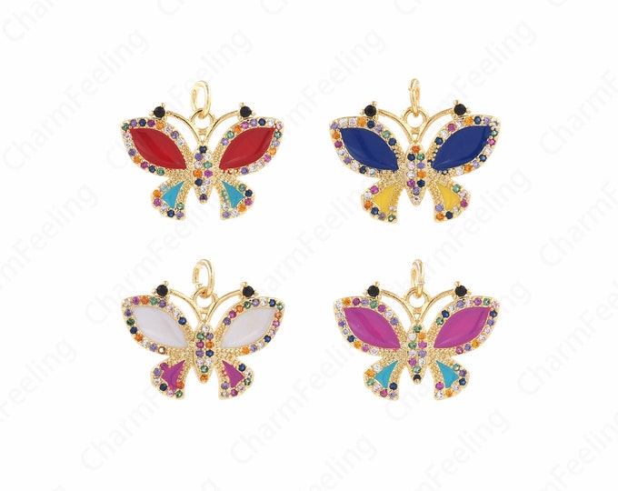 Butterfly Charm,18K Gold Filled Butterfly Pendant,Micropavé CZ Enamel Butterfly Charm,Insect Charm,DIY Jewelry Accessories,17.5x21.5x2.5mm