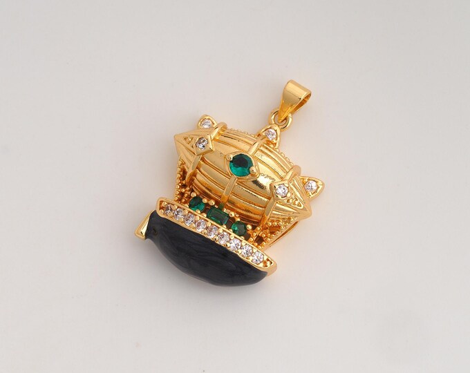 CZ Airship Pendant,Enamel Airship Pendant,18K Gold Filled Airship Charm,DIY Jewelry Accessories,32.8x23x10.8mm