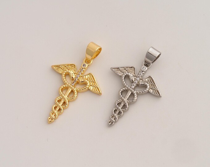 CZ Medical Pendant,Registered Nurse Pendant,18K Gold Filled Medical Charm,DIY Jewelry Accessories,32.5x20.2x2.4mm