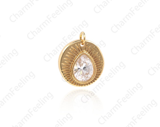 CZ Round Water Drop Pendant, Micro-Pave Teardrop Necklace, Round Charm, DIY Jewelry Making Accessories 20x17.8x4.8mm 1pcs