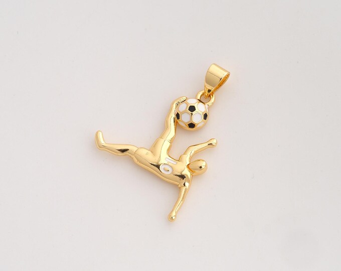 Enamel Football Pendant,Athlete Pendant,18K Gold Filled Soccer Charm,DIY Jewelry Accessories,27.4x22.3x3.5mm