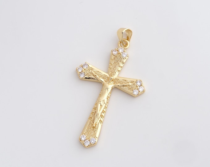 18K Gold Filled Cross Pendant,Religious Charm,Micropavé CZ Cross Charm,Christian Charm,DIY Jewelry Accessories,45.4x24.6x3.3mm