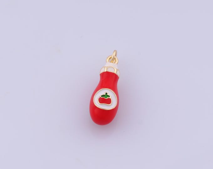 Enamel Ketchup Charm,18K Gold Filled Ketchup Pendant,Ketchup Pendant,DIY Jewelry Making Accessories,24.5x8x8.5mm
