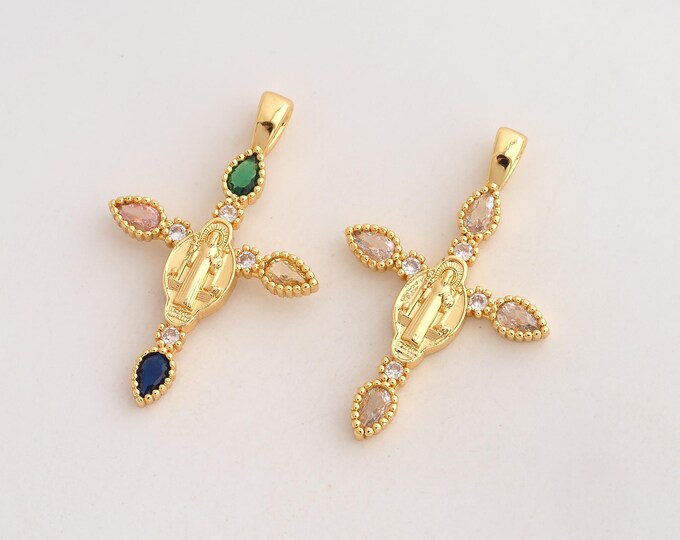 CZ Jesus Cross Pendant,Religious Pendant,18K Gold Filled Christian Charm,DIY Jewelry Accessories,37.2x24x3mm