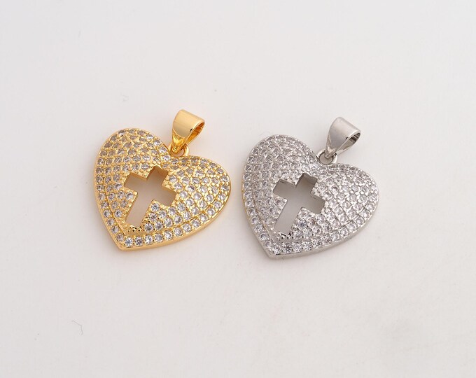 CZ Heart Pendant,Love Pendant,18K Gold Filled Heart Charm,DIY Jewelry Accessories,23x19.5x4mm