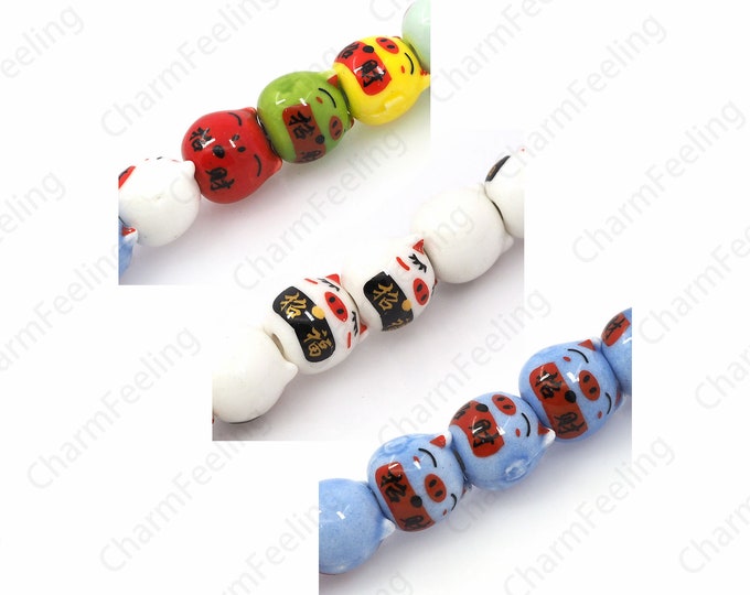 Cute Ceramic Pig Beads, Animal Spacer Beads, Glazed Hand Painted Ceramic Beads, Painted Ceramic Beads, DIY Jewelry Supplies, 10.5x11x10mm