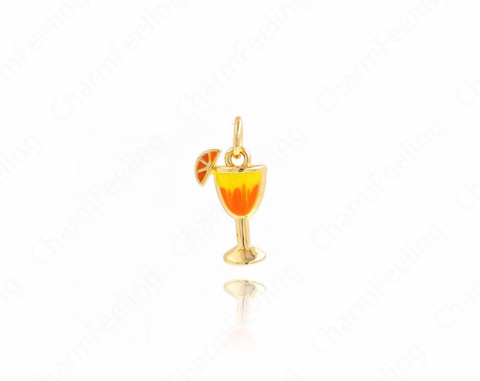 Wine Glass Pendant,Enamel Charm,Juice Necklace, 18K Gold Filled Drink Pendant, Micropavé CZ Cup Pendant,DIY Jewelry Supplies, 17x8.3x2mm