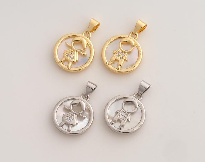 CZ Couple Pendant,Fritillaria Boy Girl Pendant,18K Gold Filled Couple Charm,DIY Jewelry Accessories,22.7x15x3mm