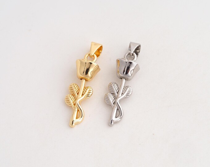 5 pcs Rose Flower Pendant,Flower Pendant,18K Gold Filled Rose Charm,DIY Jewelry Accessories,27.5x7.5x7.4mm