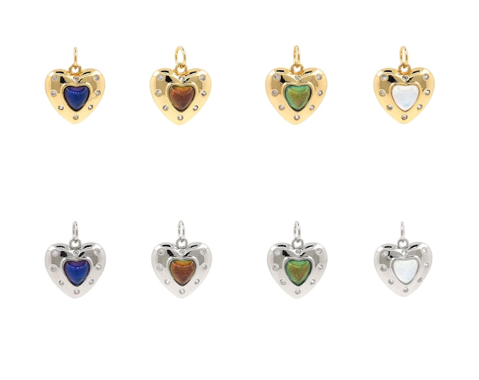 Heart Jewelry, Micropavé CZ Love Charm, Heart Pendant, 18K Gold Filled Heart Necklace, DIY Jewelry Supplies, 18x14x6mm