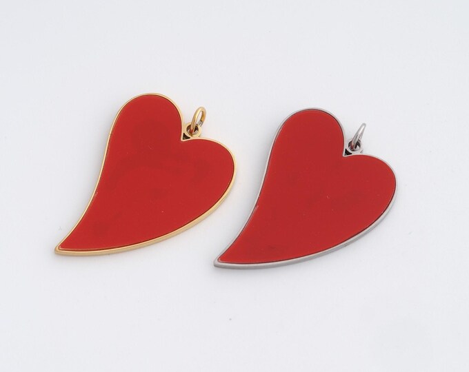 Stainless Steel Heart Pendant,Love Charms,Enamel Heart Charm, DIY Jewelry Supplies, 27.3x18.2x1.5mm