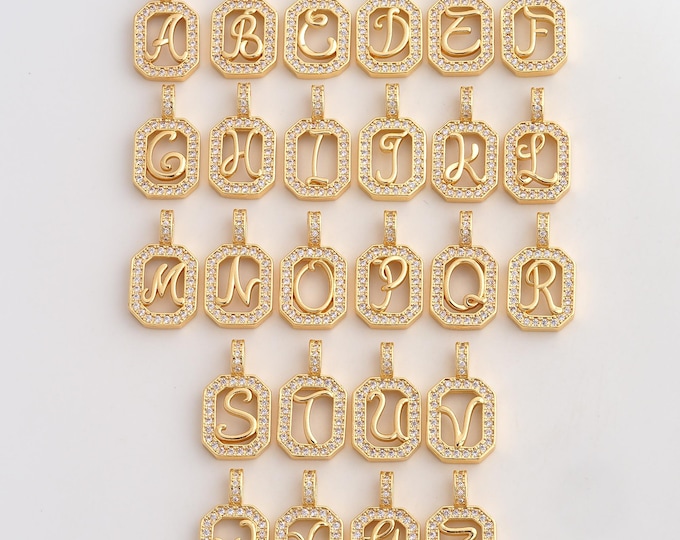 CZ Initial Pendant,Square Letter Pendant,18K Gold Filled Initial Charm,DIY Jewelry Accessories,22x12.6x3.4mm