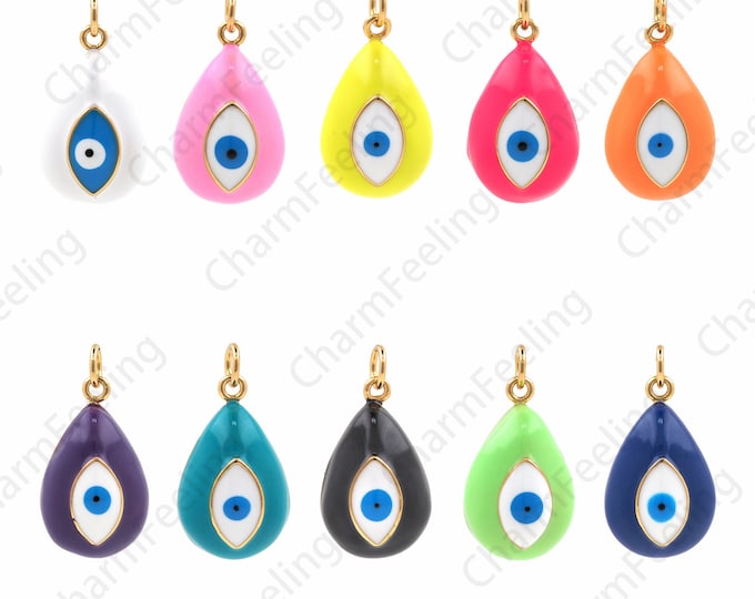 Teardrop Eye Pendant, 18K Gold Filled Water Drop Eye Necklace, Enamel Water Drop Pendant, DIY Jewelry Accessories 25x12.5x7mm