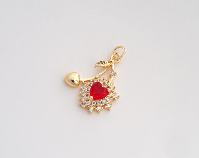 CZ Cherry Pendant,Fruit Pendant,18K Gold Filled Cherry Charm,DIY Jewelry Accessories,21.6x15.3x4.3mm