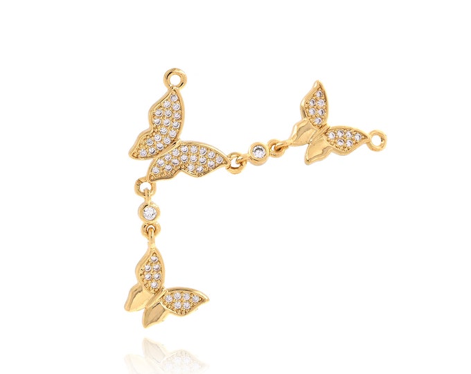 18K Gold Filled Butterfly Charm,Insect Charm,MicroPave CZ Butterfly Necklace,Gold Charm,DIY Jewelry Supplies,55.5X18.8X1.5mm