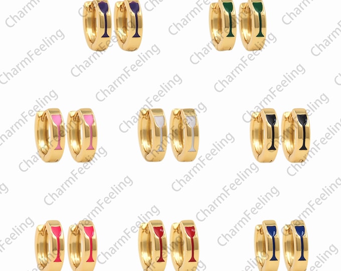 1 Pair,Enamel Earrings, 18K Gold Filled Round Earrings,Multi-Color Optional,Wine Glass Earrings,Enamel Charm, Wine Glass Charm, 13x14x3.5mm