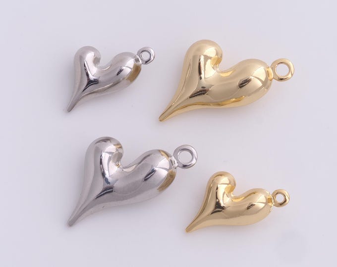 Puffed Heart Pendant,Dainty Love Necklace,18K Gold Filled Heart Charm, Love Charm, DIY Jewelry Accessories,