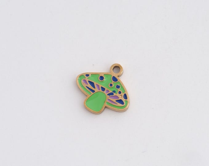 Enamel Mushroom Charms,Dainty Fungi Charm, 18K Gold Filled Mushroom Pendant,DIY Jewelry Accessories 11.8x12.7x1.3mm