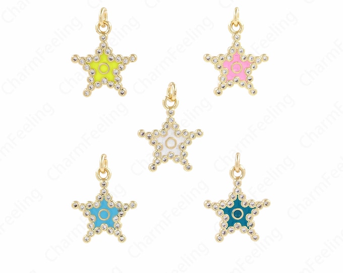 Pentagram Pendant,Enamel Charm,18K Gold Filled Pentagram Charm, Star Charm,Micropavé CZ Polaris Necklace,DIY Jewelry Supplies, 17x13.5x1.5mm