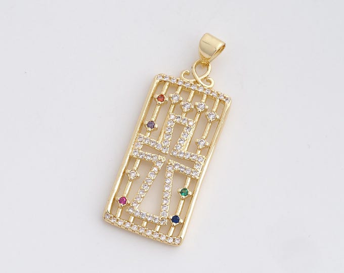 Rectangular Pendant,Religious Charm,18K Gold Filled Cross Pendant, Rectangular Pendant, DIY Jewelry Necklace Bracelet Making 39.4x15x2.4mm