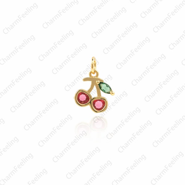 Mélange Couleur Crystal Cherry Stone, Fruit Charm Pendant, breloques cerise rose 12,5× 9,5× 2,5 mm 1pcs