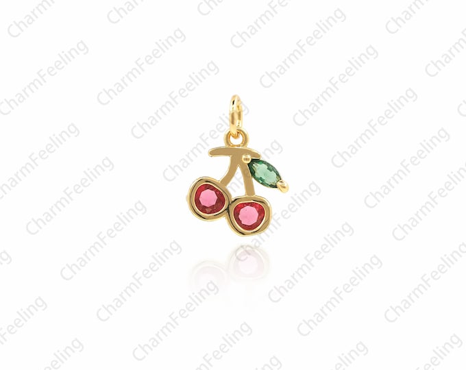 Mix Color Crystal Cherry Stone，Fruit Charm Pendant，pink cherry charms 12.5× 9.5× 2.5mm 1pcs