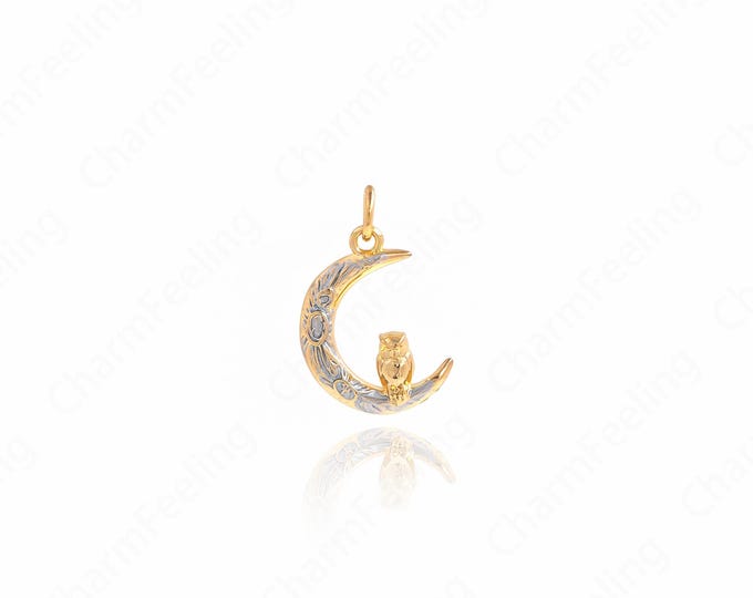 Moon Charm,Round Charm 18K Gold Filled Eagle Pendant,Bird Charm,Eye Necklace,DIY Jewelry Supplies, 20x13.5x2mm