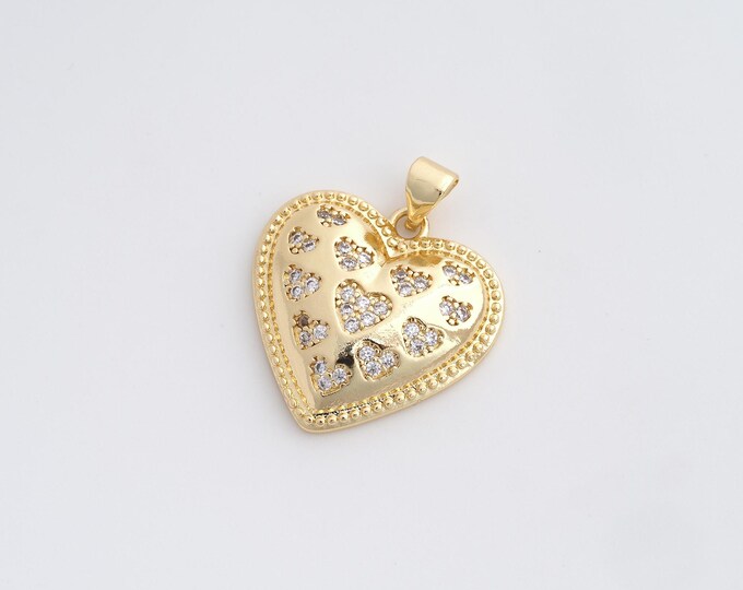 Heart Charm,Heart Pendant, 18K Gold Filled Love Necklace,DIY Jewelry Accessories,26.7x22.5x4.3mm