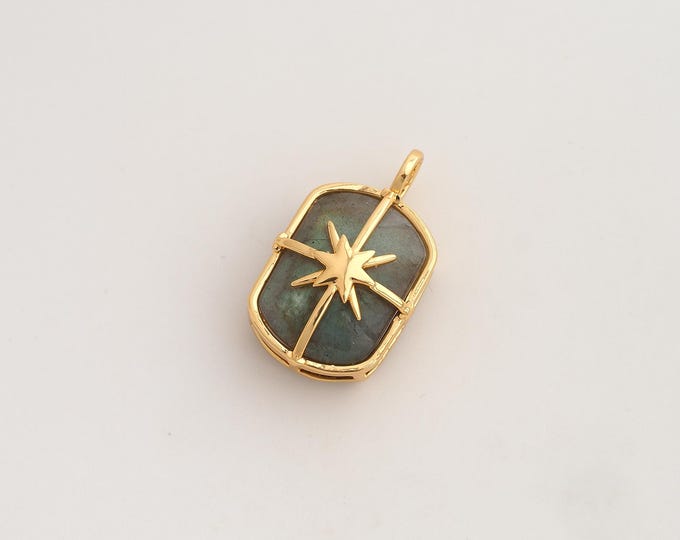 Natural Stone Pendant,Energy Stone Pendant,18K Gold Filled Square Charm,DIY Jewelry Accessories,26x14.8x8.6mm