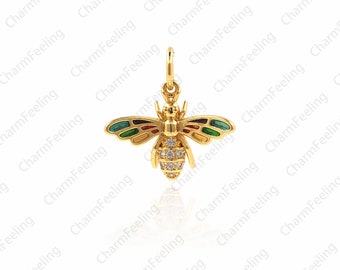 Queen Bee Charm，Animal Lover Gift，Crystal Bee Charm，Golden Bee Pendant，DIY Handmade Gift 15×15×3.5mm  1pcs
