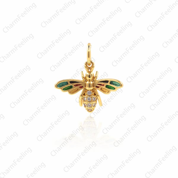 Queen Bee Charm，Animal Lover Gift，Crystal Bee Charm，Golden Bee Pendant，DIY Handmade Gift 15×15×3.5mm  1pcs