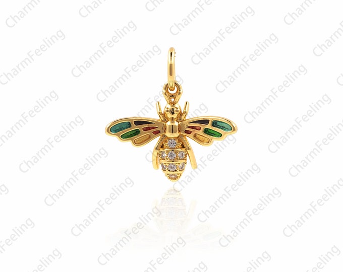 Queen Bee Charm，Animal Lover Gift，Crystal Bee Charm，Golden Bee Pendant，DIY Handmade Gift 15×15×3.5mm  1pcs