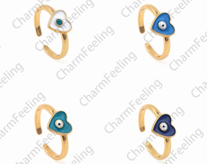 18K Gold Filled Enamel Thin Ring,Heart-Shaped Eye Ring,Heart-Shaped Eye Ring,Love Ring,Gold Open ring,Adjustable Ring, Heart-Eye Ring